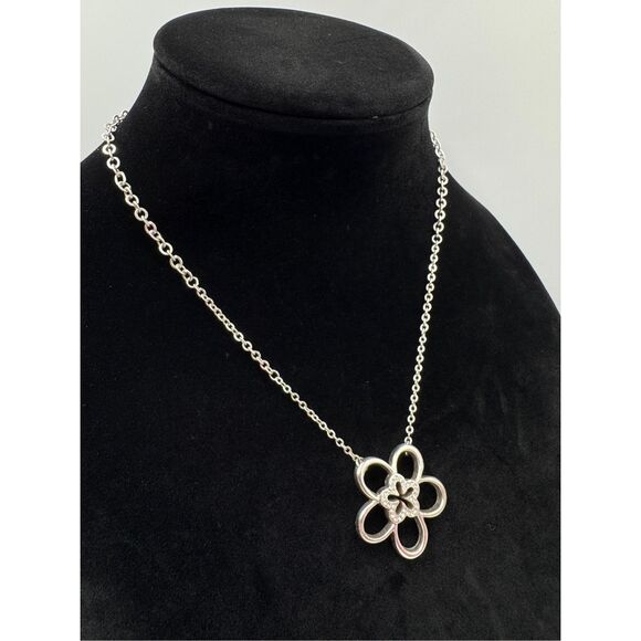 Brighton Silver Tone Daisy Flower Link Rhinestone Floral Bracelet Necklace set - Picture 6 of 16